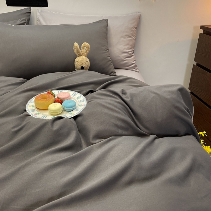 91家纺网 家纺一手货源 找家纺 维娜斯 2022新款纯色柔感系列四件套 灰色+浅灰