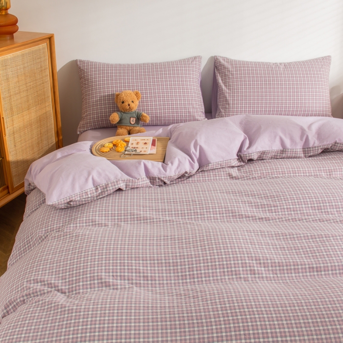 91家纺网 家纺一手货源 找家纺 (总)柠萌家居 2022新款A类全棉色织水洗棉无印风格四件套