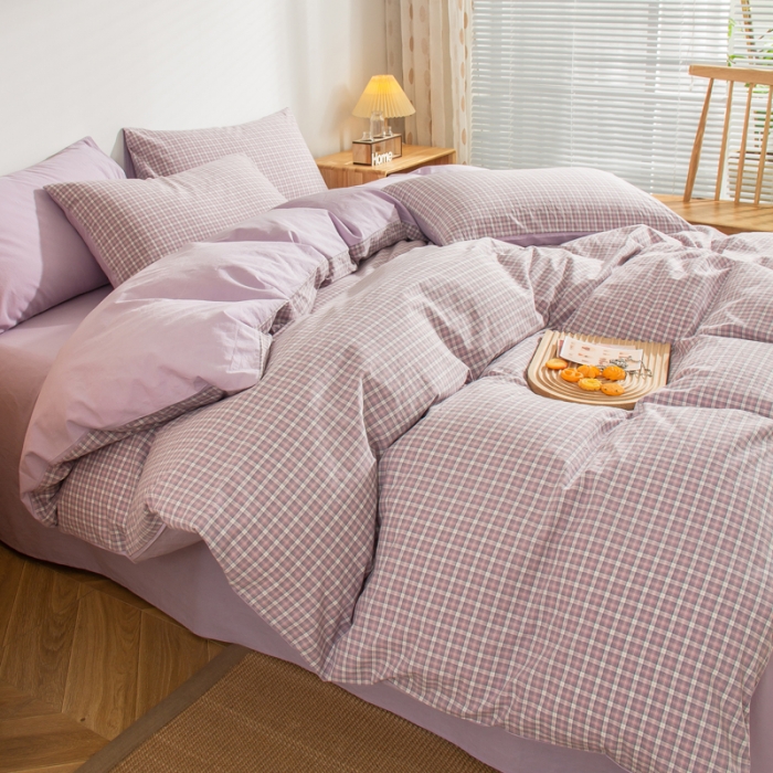 91家纺网 家纺一手货源 找家纺 (总)柠萌家居 2022新款A类全棉色织水洗棉无印风格四件套