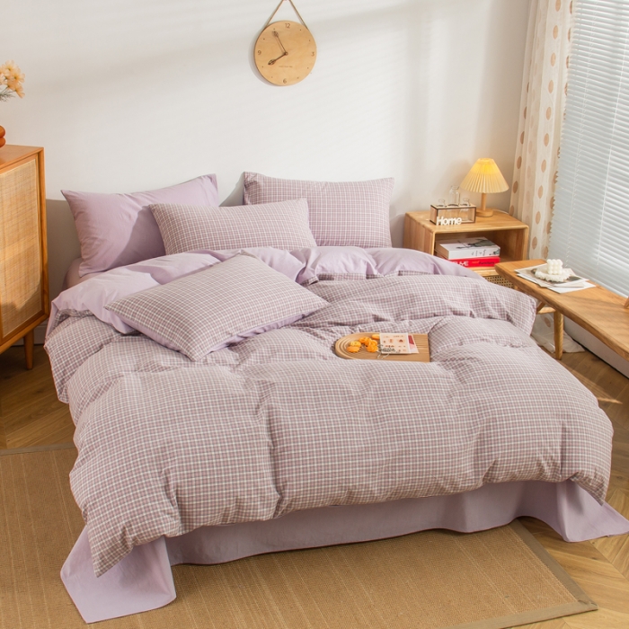 91家纺网 家纺一手货源 找家纺 (总)柠萌家居 2022新款A类全棉色织水洗棉无印风格四件套