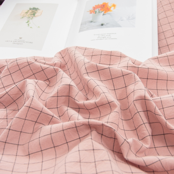 91家纺网 家纺一手货源 找家纺 柠萌家居 2022新款A类全棉色织水洗棉无印风格四件套 丁香粉格