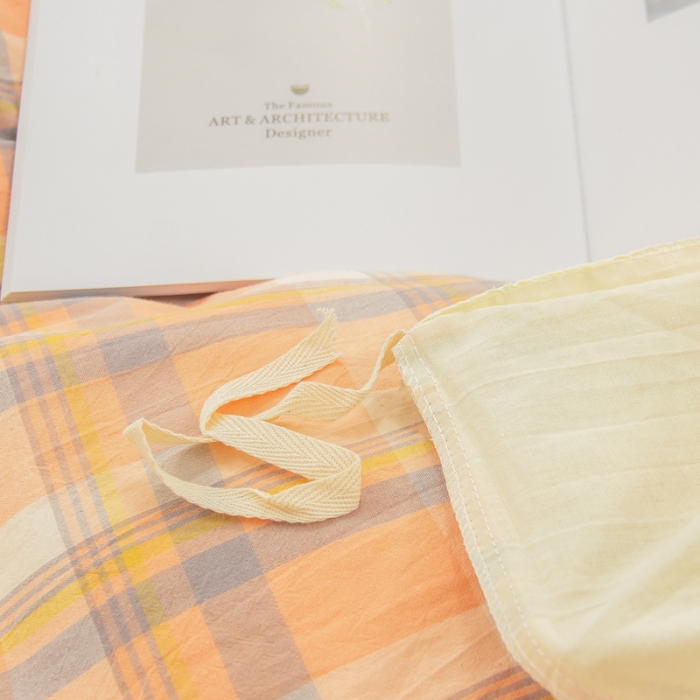 91家纺网 家纺一手货源 找家纺 柠萌家居 2022新A类全棉色织水洗棉无印风格四件套 简兮桔