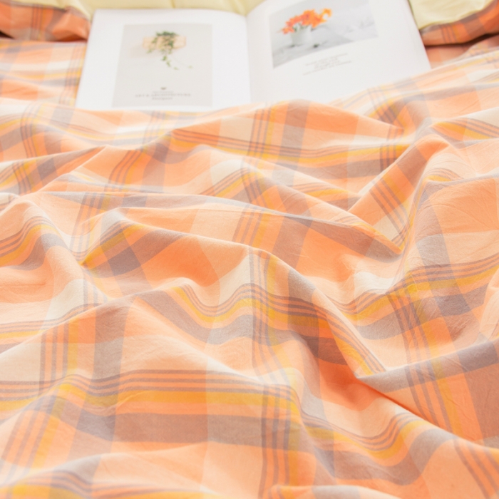 91家纺网 家纺一手货源 找家纺 柠萌家居 2022新A类全棉色织水洗棉无印风格四件套 简兮桔