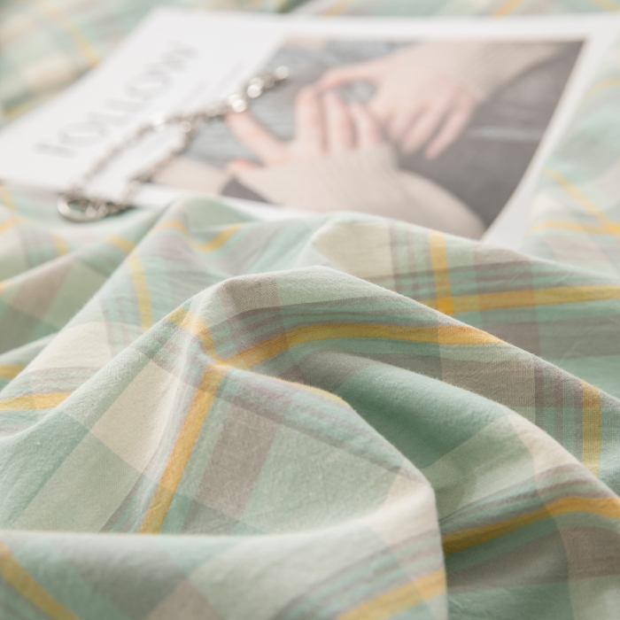 91家纺网 家纺一手货源 找家纺 柠萌家居 2022新A类全棉色织水洗棉无印风格四件套 简兮绿