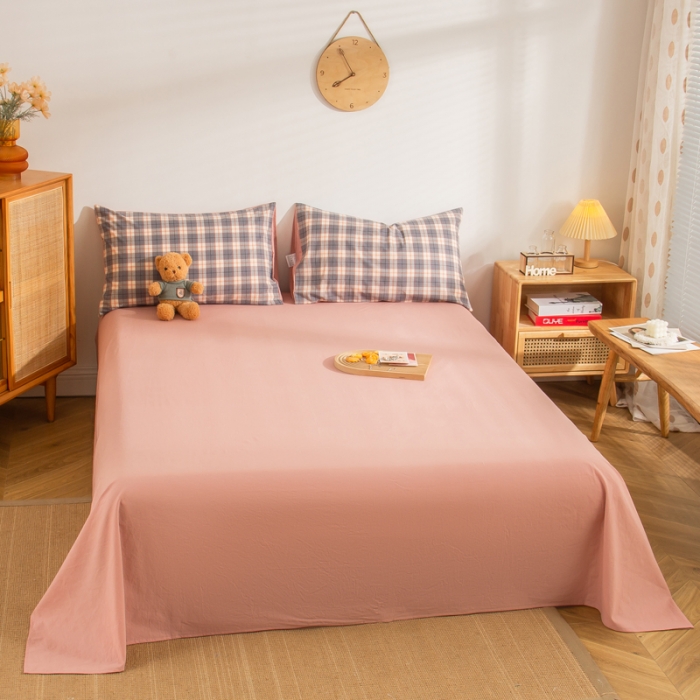 91家纺网 家纺一手货源 找家纺 柠萌家居 2022新A类全棉色织水洗棉无印风格四件套 清雅灰