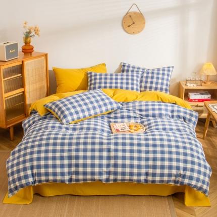 柠萌家居 2022新A类全棉色织水洗棉无印风格四件套 清雅兰