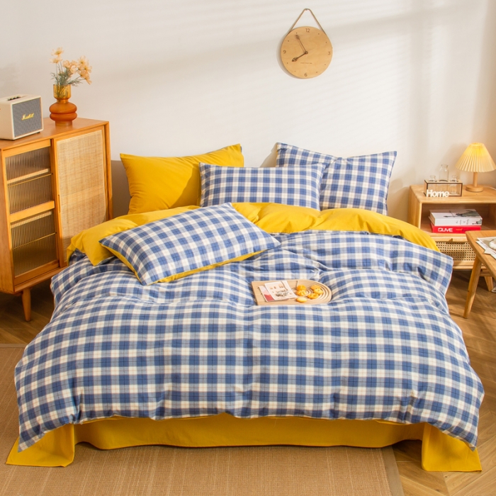 91家纺网 家纺一手货源 找家纺 柠萌家居 2022新A类全棉色织水洗棉无印风格四件套 清雅兰