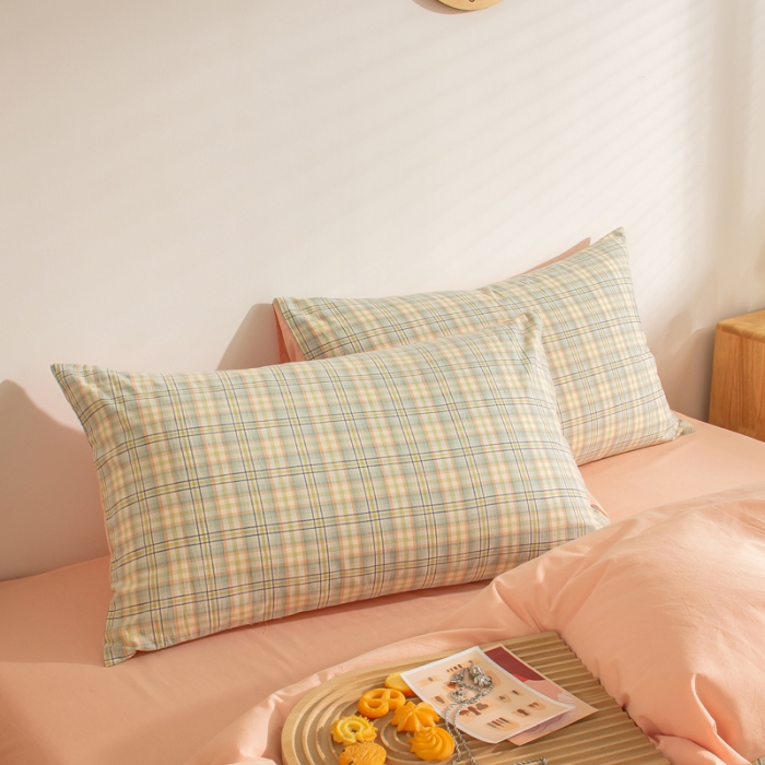 91家纺网 家纺一手货源 找家纺 柠萌家居 2022A类全棉色织水洗棉无印风格四件套 希拉绿