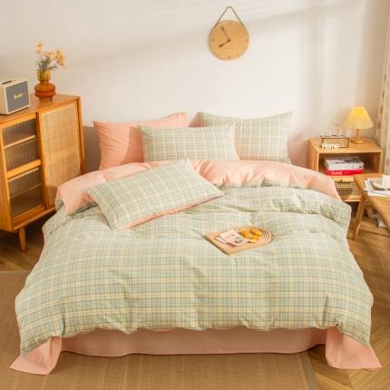 柠萌家居 2022A类全棉色织水洗棉无印风格四件套 希拉绿