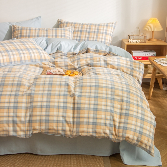 91家纺网 家纺一手货源 找家纺 柠萌家居 2022A类全棉色织水洗棉无印风格四件套 星空米格