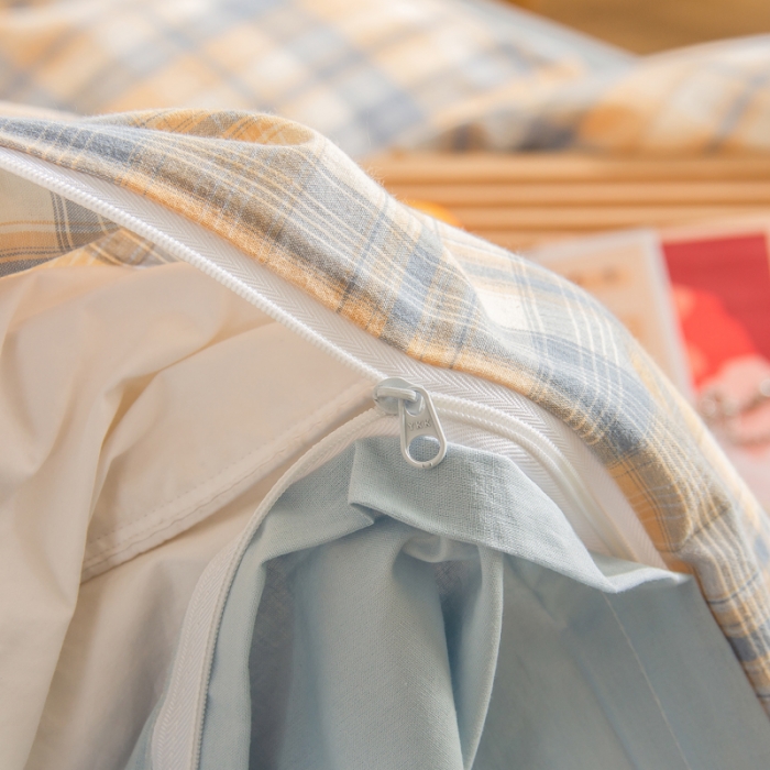 91家纺网 家纺一手货源 找家纺 柠萌家居 2022A类全棉色织水洗棉无印风格四件套 星空米格