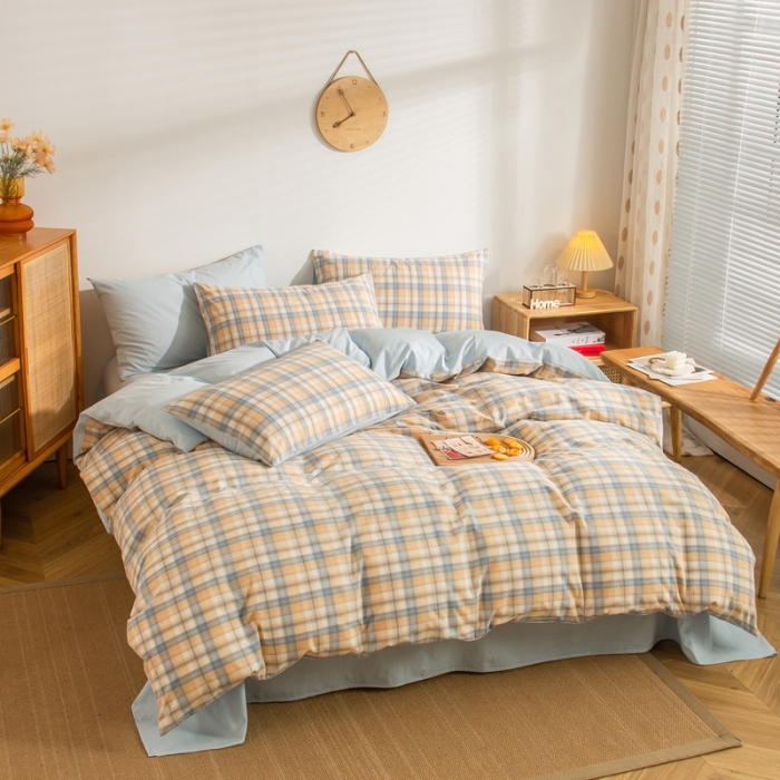 91家纺网 家纺一手货源 找家纺 柠萌家居 2022A类全棉色织水洗棉无印风格四件套 星空米格