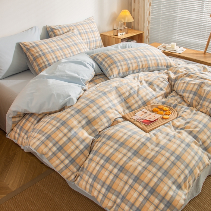 91家纺网 家纺一手货源 找家纺 柠萌家居 2022A类全棉色织水洗棉无印风格四件套 星空米格