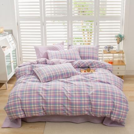 柠萌家居 2022新款A类全棉色织水洗棉无印风格四件套 星空紫格