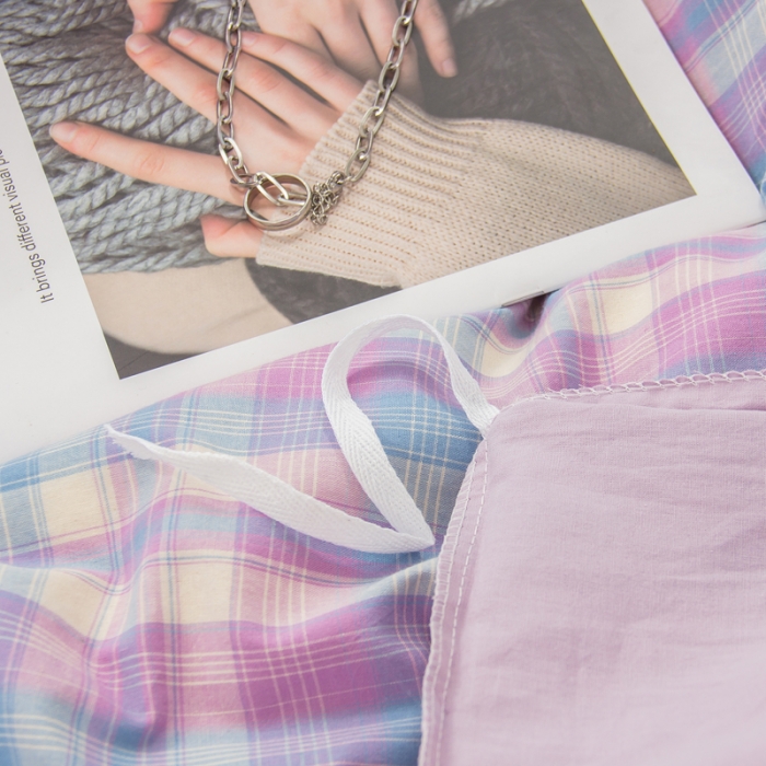 91家纺网 家纺一手货源 找家纺 柠萌家居 2022新款A类全棉色织水洗棉无印风格四件套 星空紫格