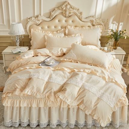 91家纺网 家纺一手货源 找家纺 （总）十个点 2022新款纯色全棉公主风蕾丝花边床裙四件套