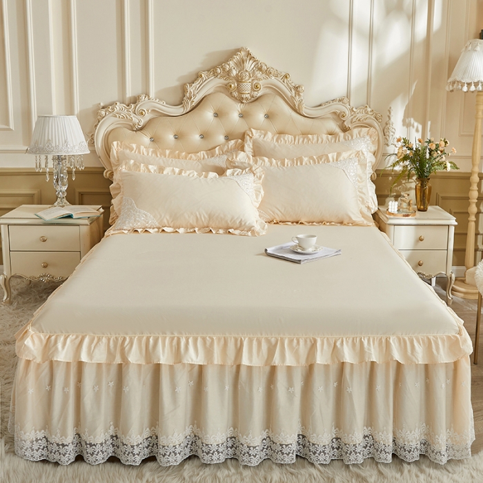 91家纺网 家纺一手货源 找家纺 （总）十个点 2022新款纯色全棉公主风蕾丝花边床裙四件套