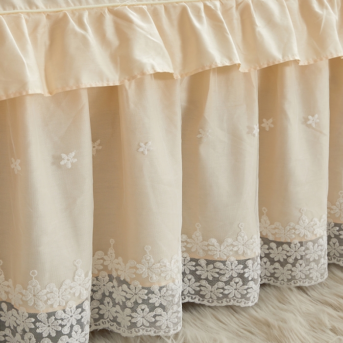 91家纺网 家纺一手货源 找家纺 （总）十个点 2022新款纯色全棉公主风蕾丝花边床裙四件套