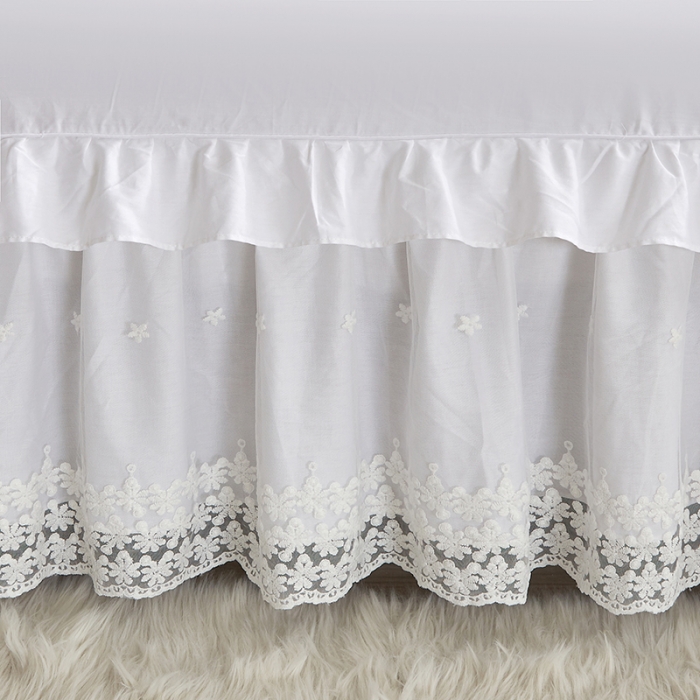 91家纺网 家纺一手货源 找家纺 十个点 2022新款纯色全棉公主风蕾丝花边床裙四件套 白色