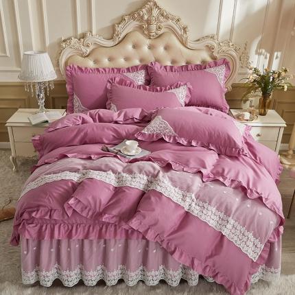 十个点 2022新款纯色全棉公主风蕾丝花边床裙四件套 豆沙色