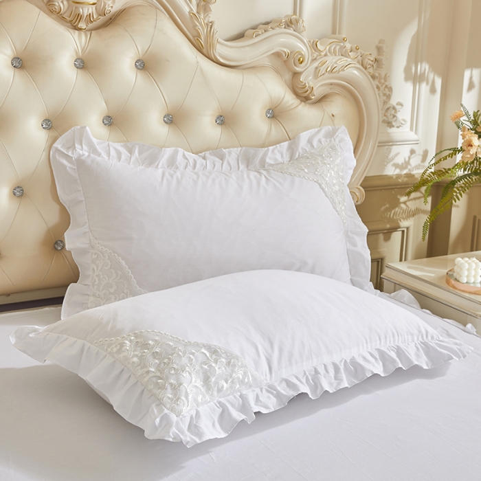 91家纺网 家纺一手货源 找家纺 十个点 2022新款纯色全棉公主风蕾丝花边床裙四件套 白色