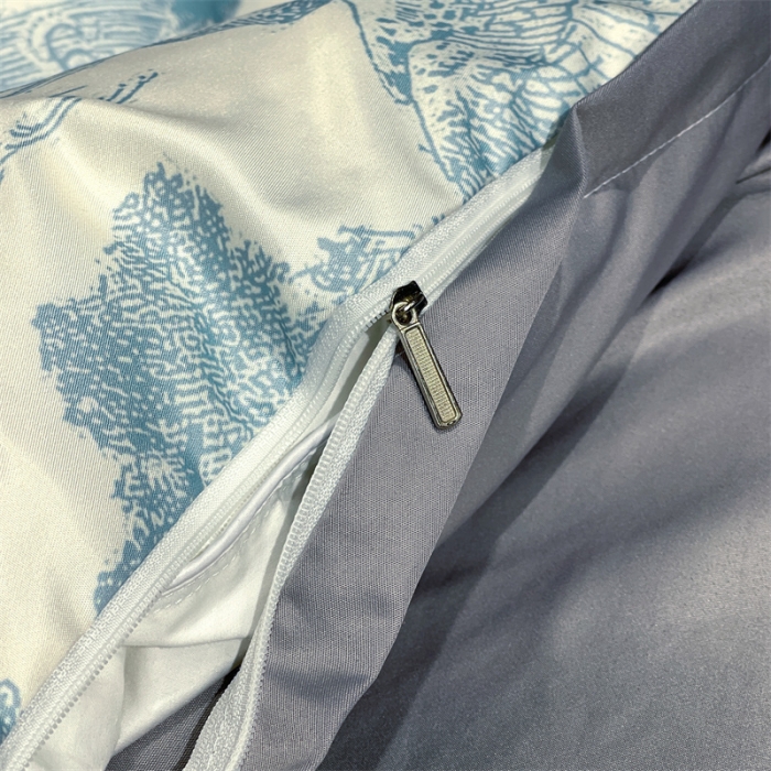 91家纺网 家纺一手货源 找家纺 摩卡 2022新款网红轻奢印花冰丝四件套 梦幻蓝