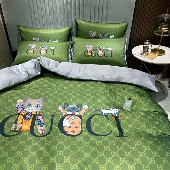 91家纺网 家纺一手货源 找家纺 摩卡 2022新款网红轻奢印花冰丝四件套 抹茶猫