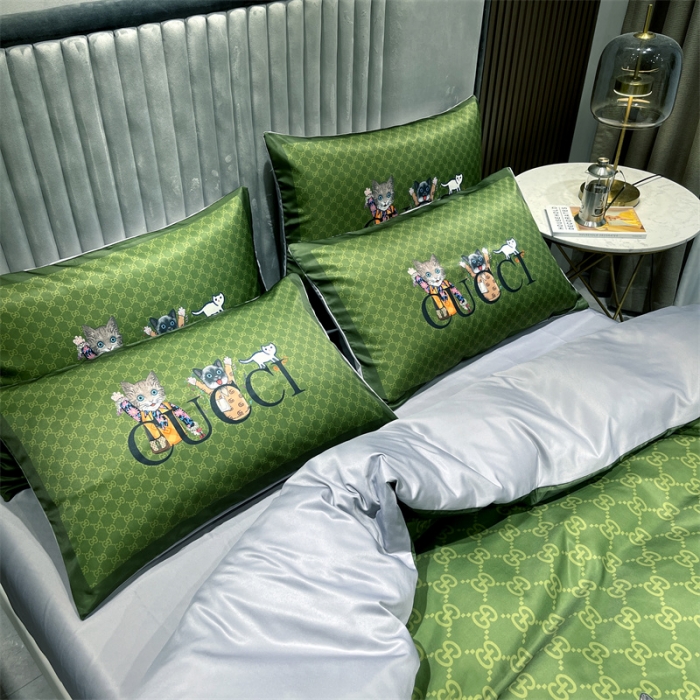 91家纺网 家纺一手货源 找家纺 摩卡 2022新款网红轻奢印花冰丝四件套 抹茶猫