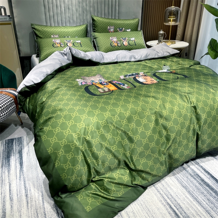 91家纺网 家纺一手货源 找家纺 摩卡 2022新款网红轻奢印花冰丝四件套 抹茶猫