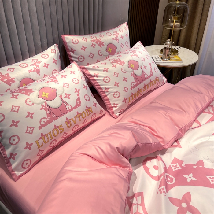 91家纺网 家纺一手货源 找家纺 摩卡 2022新款网红轻奢印花冰丝四件套 太阳花粉