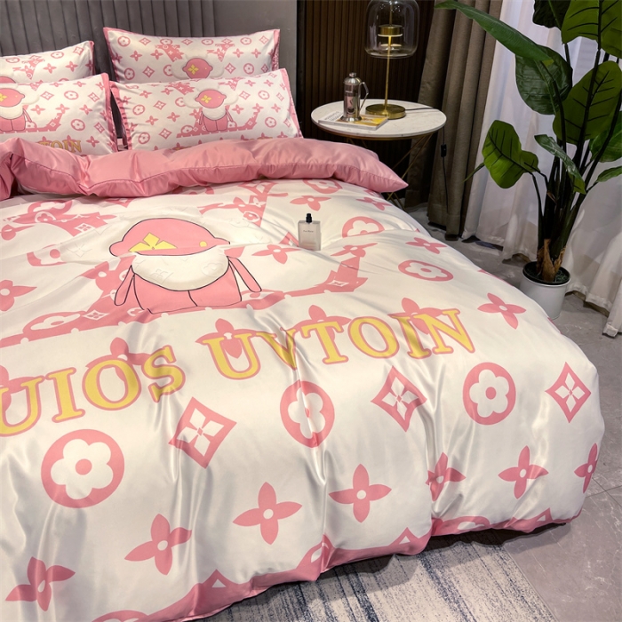 91家纺网 家纺一手货源 找家纺 摩卡 2022新款网红轻奢印花冰丝四件套 太阳花粉