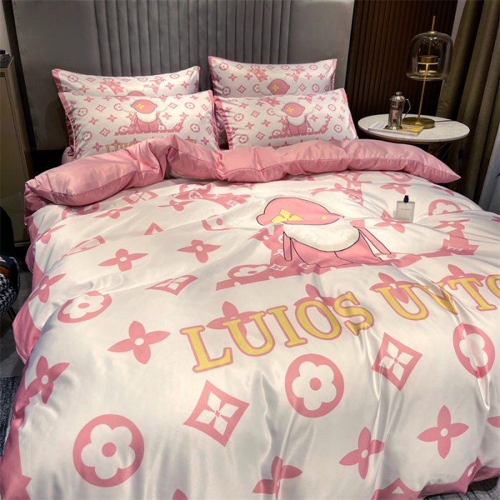 91家纺网 家纺一手货源 找家纺 摩卡 2022新款网红轻奢印花冰丝四件套 太阳花粉