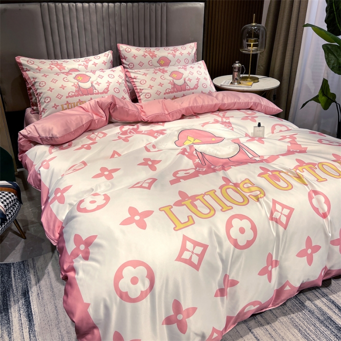 91家纺网 家纺一手货源 找家纺 摩卡 2022新款网红轻奢印花冰丝四件套 太阳花粉