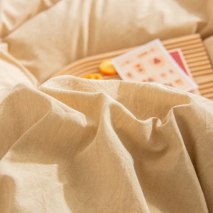 91家纺网 家纺一手货源 找家纺 柠萌家居 2022年新款无印良品全棉色织水洗棉四件套 卡其