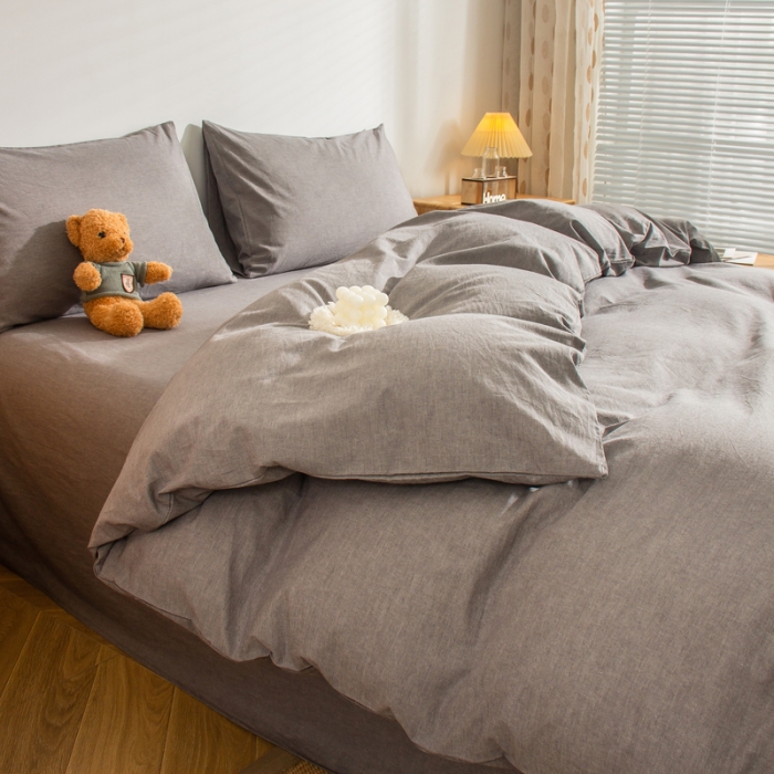 91家纺网 家纺一手货源 找家纺 柠萌家居 2022年新款无印良品全棉色织水洗棉四件套 冷灰