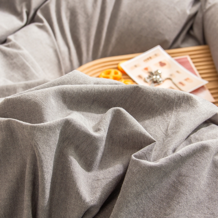 91家纺网 家纺一手货源 找家纺 柠萌家居 2022年新款无印良品全棉色织水洗棉四件套 冷灰