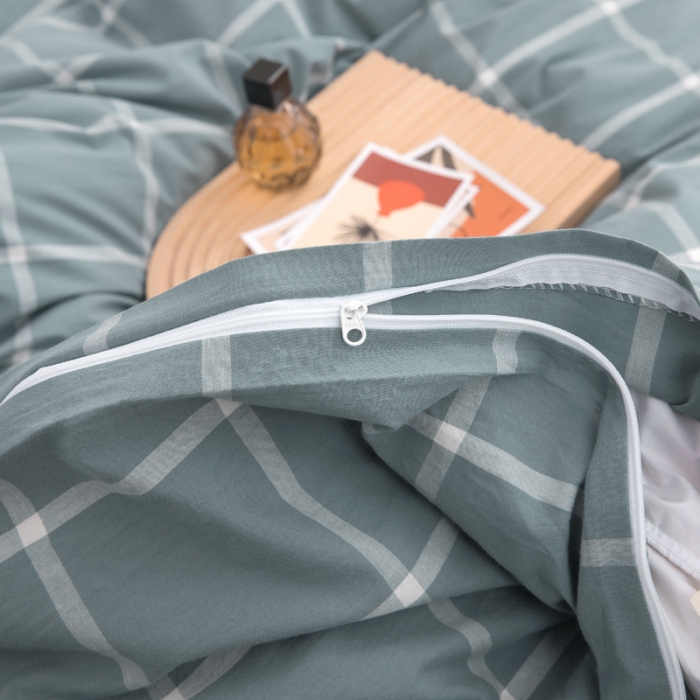 91家纺网 家纺一手货源 找家纺 柠萌家居 2022新款无印良品全棉色织水洗棉四件套 海蓝大格