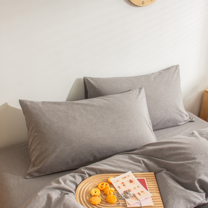 91家纺网 家纺一手货源 找家纺 柠萌家居 2022新款无印良品全棉色织水洗棉单被套 冷灰