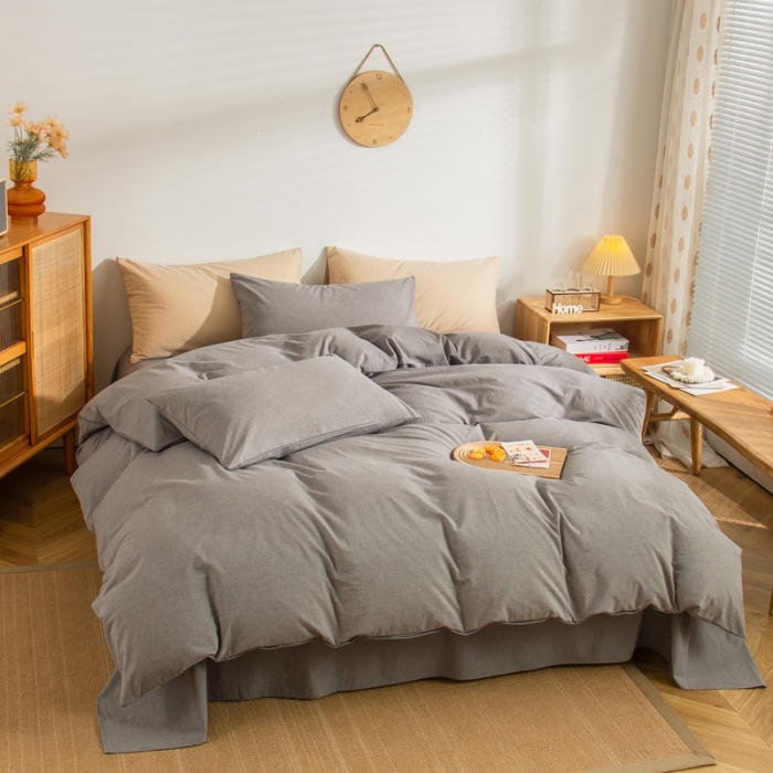 91家纺网 家纺一手货源 找家纺 柠萌家居 2022新款无印良品全棉色织水洗棉单被套 冷灰