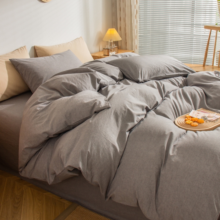 91家纺网 家纺一手货源 找家纺 柠萌家居 2022新款无印良品全棉色织水洗棉单被套 冷灰