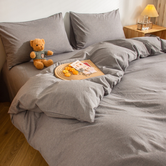 91家纺网 家纺一手货源 找家纺 柠萌家居 2022新款无印良品全棉色织水洗棉单被套 冷灰