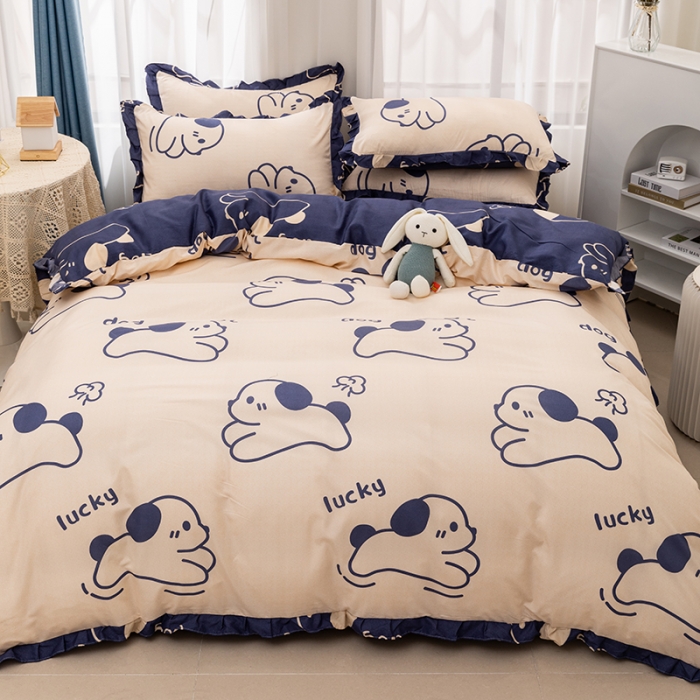 91家纺网 家纺一手货源 找家纺 布可 2022韩版活性印染印花四件套 欢乐小狗