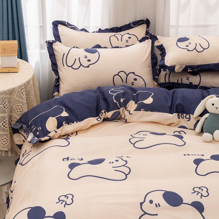 91家纺网 家纺一手货源 找家纺 布可 2022韩版活性印染印花四件套 欢乐小狗