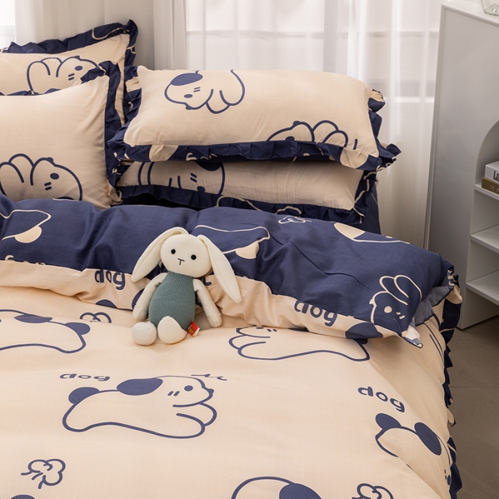 91家纺网 家纺一手货源 找家纺 布可 2022韩版活性印染印花四件套 欢乐小狗