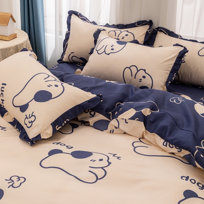 91家纺网 家纺一手货源 找家纺 布可 2022韩版活性印染印花四件套 欢乐小狗