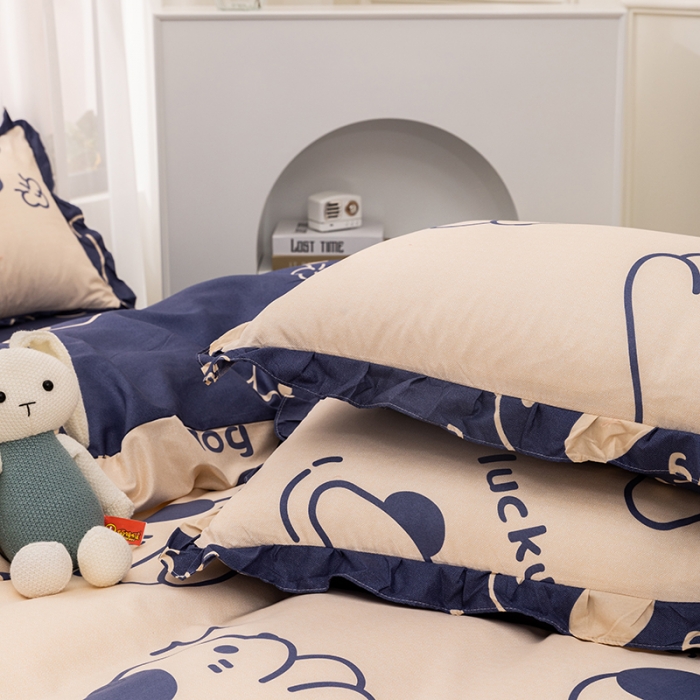 91家纺网 家纺一手货源 找家纺 布可 2022韩版活性印染印花四件套 欢乐小狗