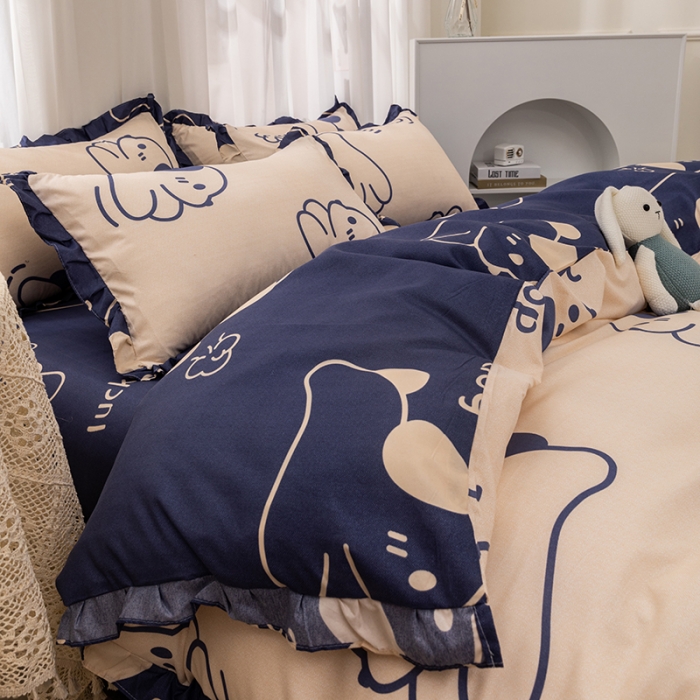 91家纺网 家纺一手货源 找家纺 布可 2022韩版活性印染印花四件套 欢乐小狗