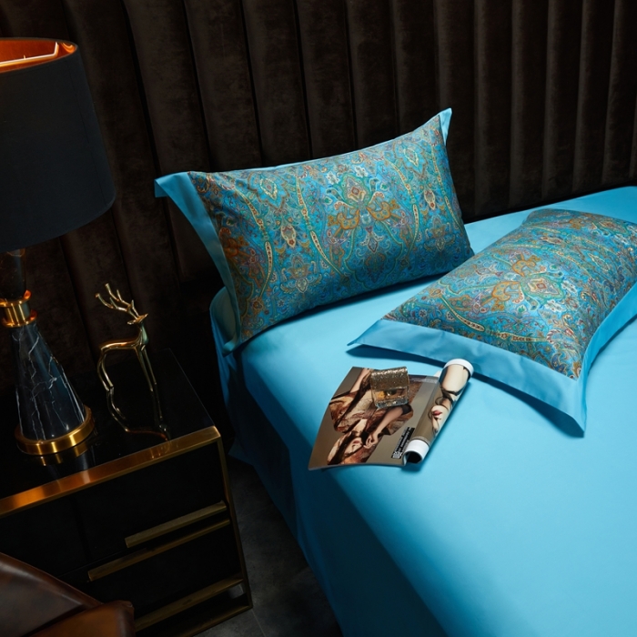 91家纺网 家纺一手货源 找家纺 缔缦 2022新款高端120s数码印花系列四件套 赫本娜