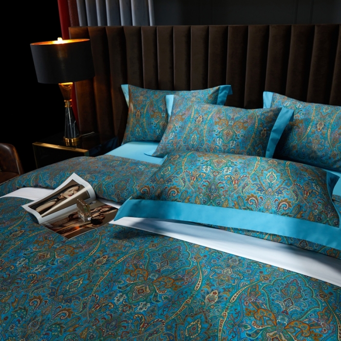 91家纺网 家纺一手货源 找家纺 缔缦 2022新款高端120s数码印花系列四件套 赫本娜