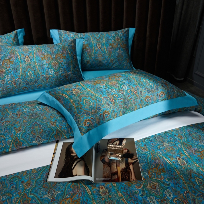 91家纺网 家纺一手货源 找家纺 缔缦 2022新款高端120s数码印花系列四件套 赫本娜